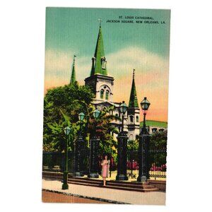 Vintage St Louis Cathedral Jackson Square New Orleans LA Postcard Linen Finish